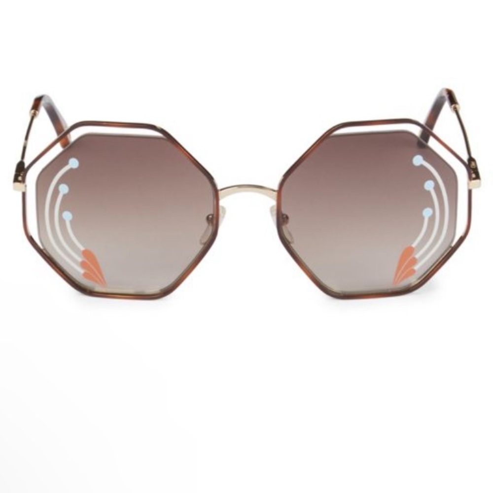 CHLOÉ Havana 58MM Hexagon Sunglasses New